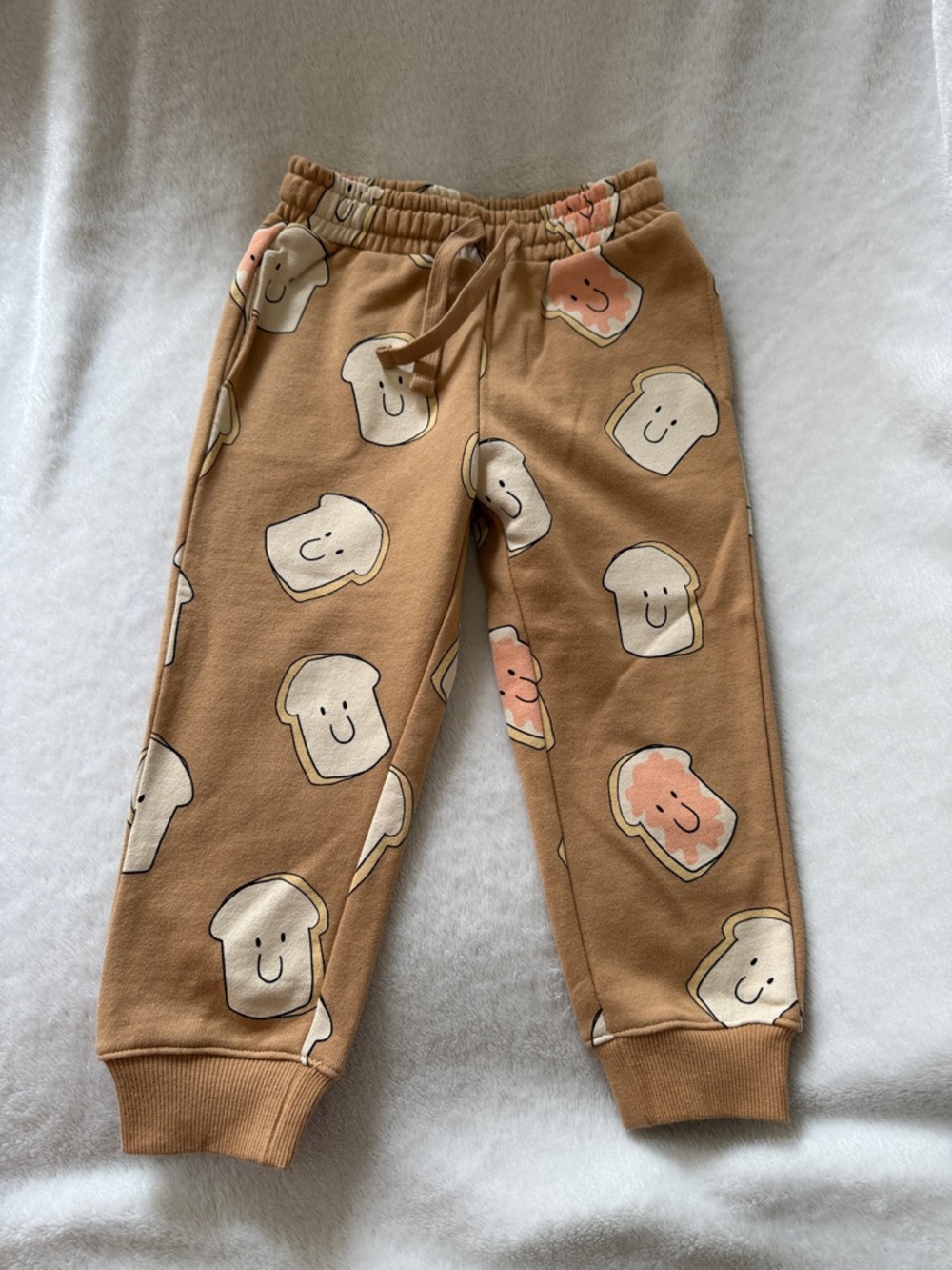 NEW H&M Beige Toast 100% Cotton Joggers Kids Drawstring Waist Size 3T